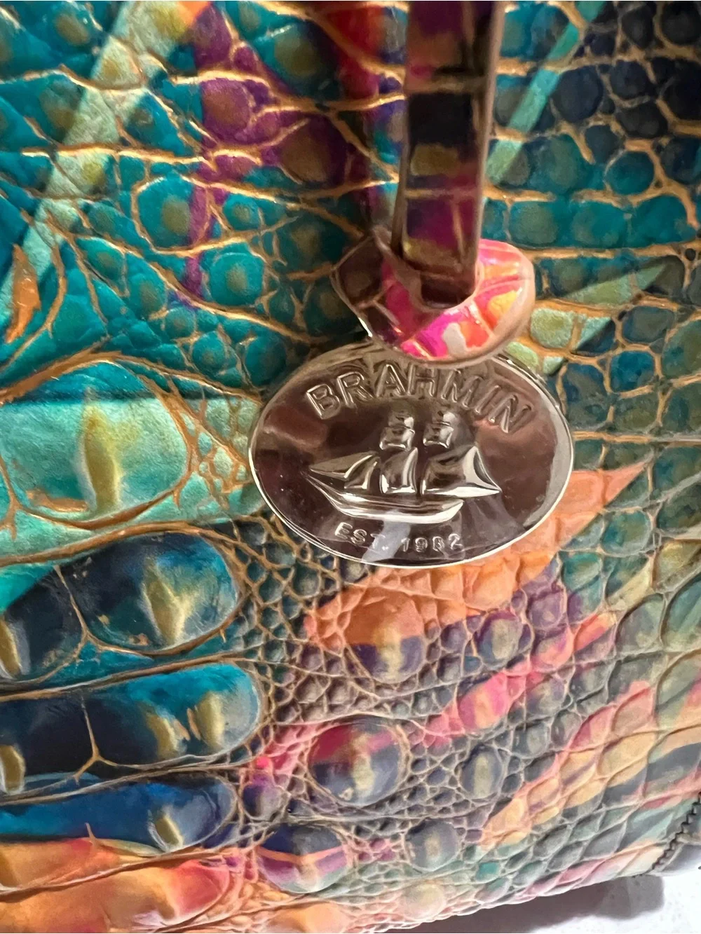 Brahmin Multicolor Croc-Embossed Satchel